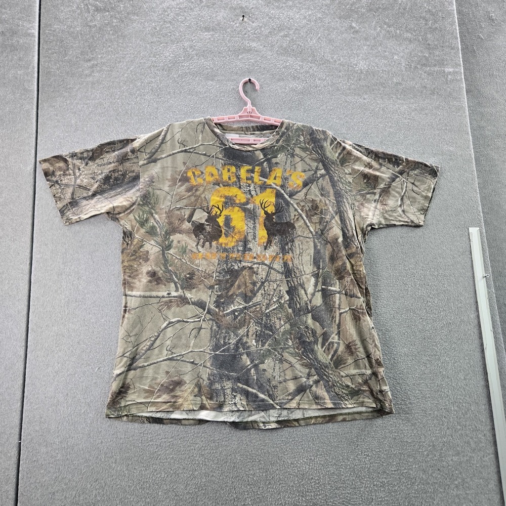 Cabela's Men Shirt ADULT 2X Green Camouflage Deer Logo Hunting Gorpcore Graphic